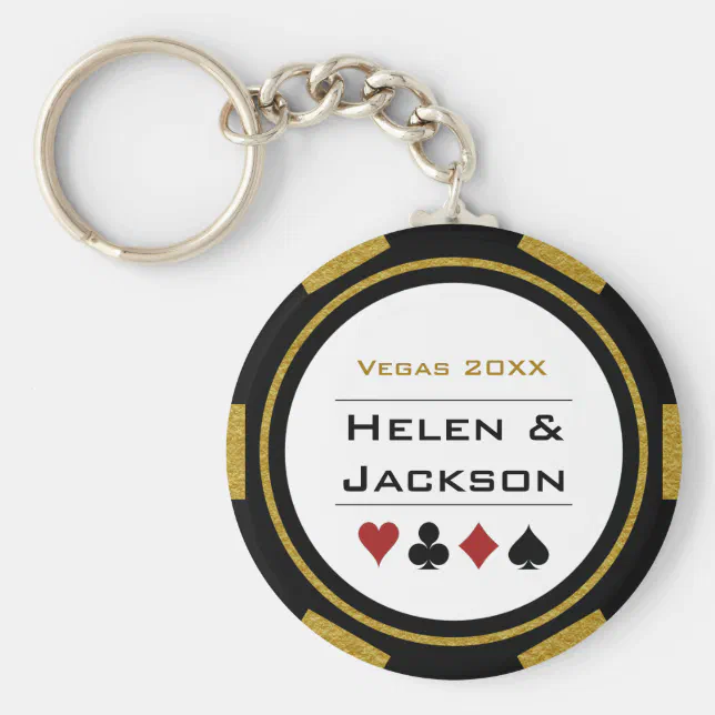Vegas Casino Poker Chip Navy Blue White Wedding Keychain Zazzle