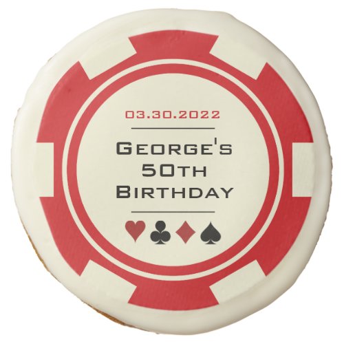 Vegas Casino Poker Chip Red Cream White Birthday Sugar Cookie