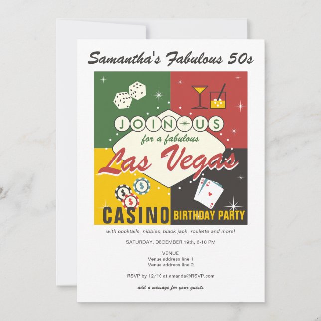 Vegas Casino Poker Night Fabulous Birthday Party Invitation (Front)