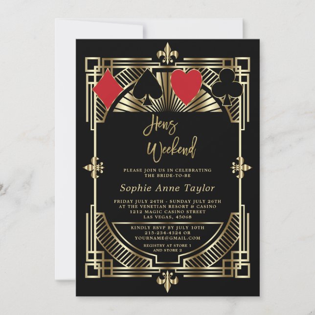 Vegas Casino Royale Art Deco Bachelorette Weekend Invitation (Front)