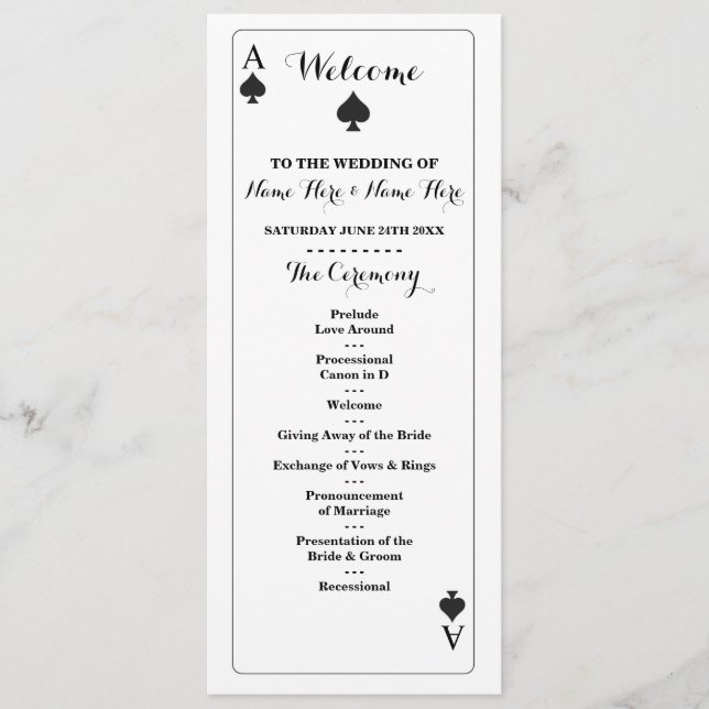 Vegas Casino Spades Playing Cards Wedding Program (Front)
