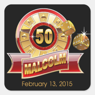 Vegas Casino The Big Five-O 50   red black gold Square Sticker