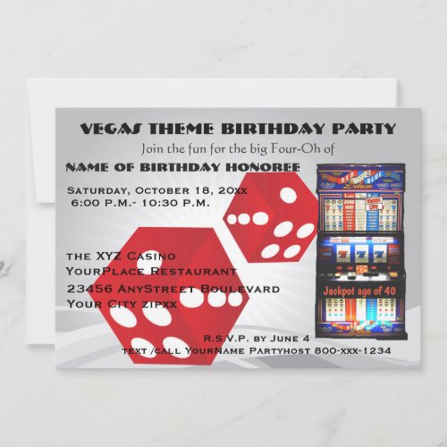 Vegas Casino Theme Adult Birthday Party Invitation