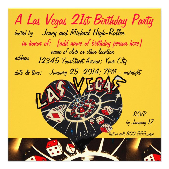 Vegas Casino Theme Twenty first Birthday Party Announcement