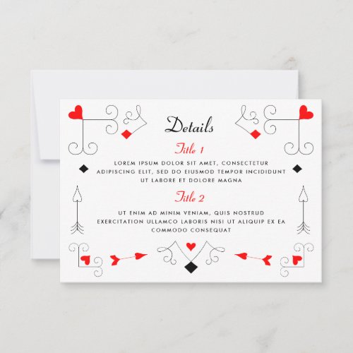 Vegas Cupids Hearts and Diamonds 2 sided Details  RSVP Card