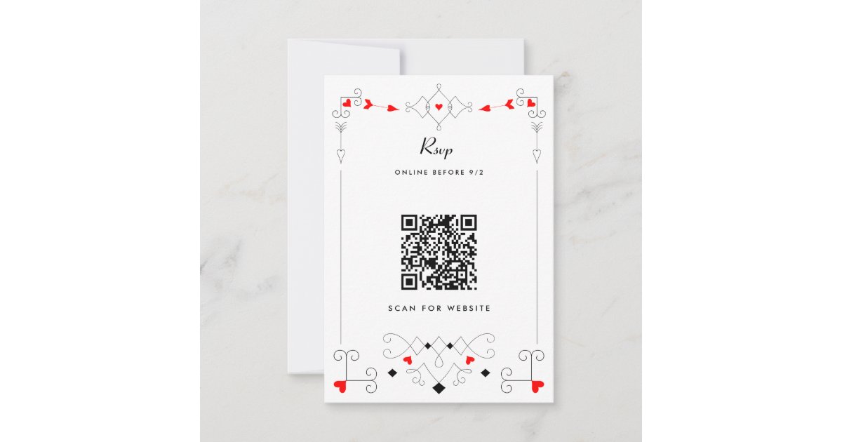 Vegas Cupid's Hearts and Diamonds Wedding QR Code RSVP Card | Zazzle