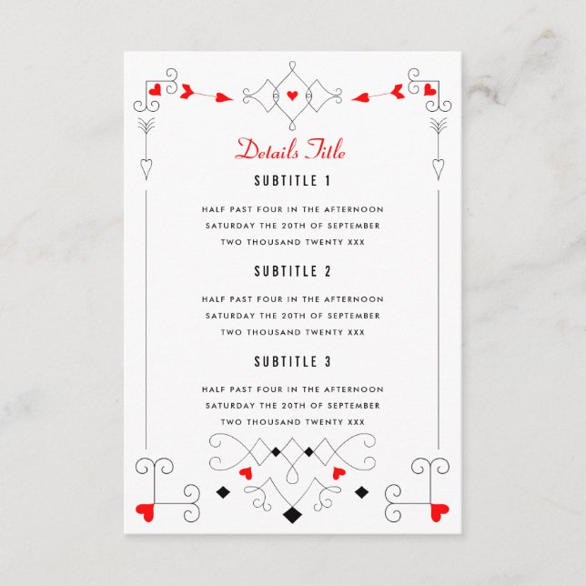 Vegas Cupid's Hearts Diamonds Wedding Details Enclosure Card (Front)
