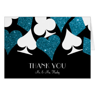 Vegas Destiny Blue Glitter Thank You Note Cards