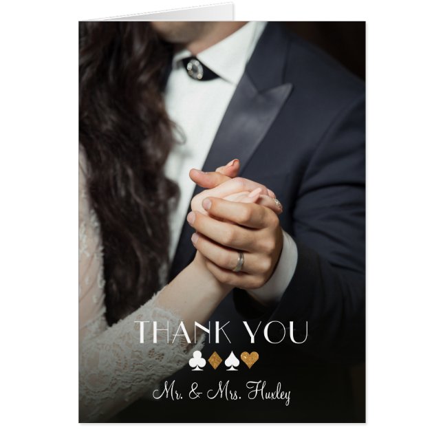 Vegas Destiny Gold Glitter Photo Thank You Note (Front)