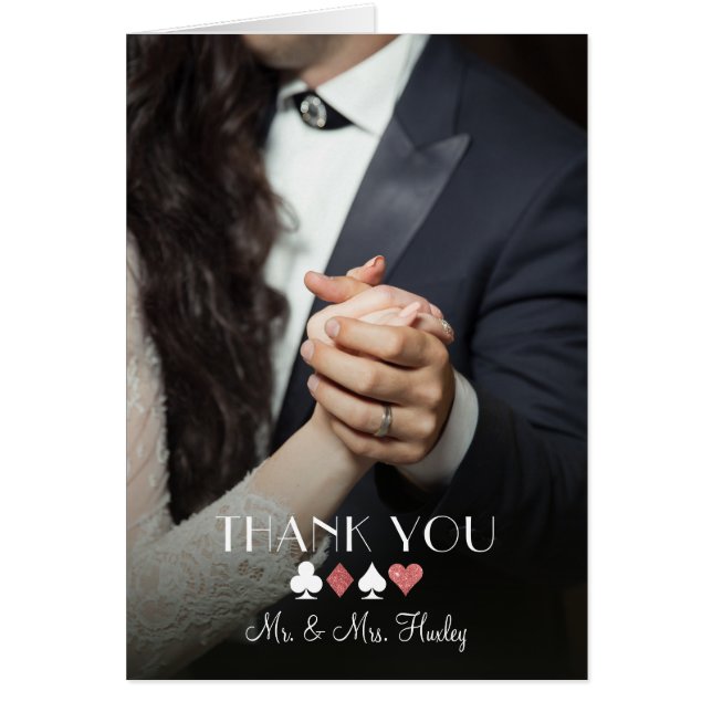 Vegas Destiny Pink Glitter Photo Thank You Note (Front)