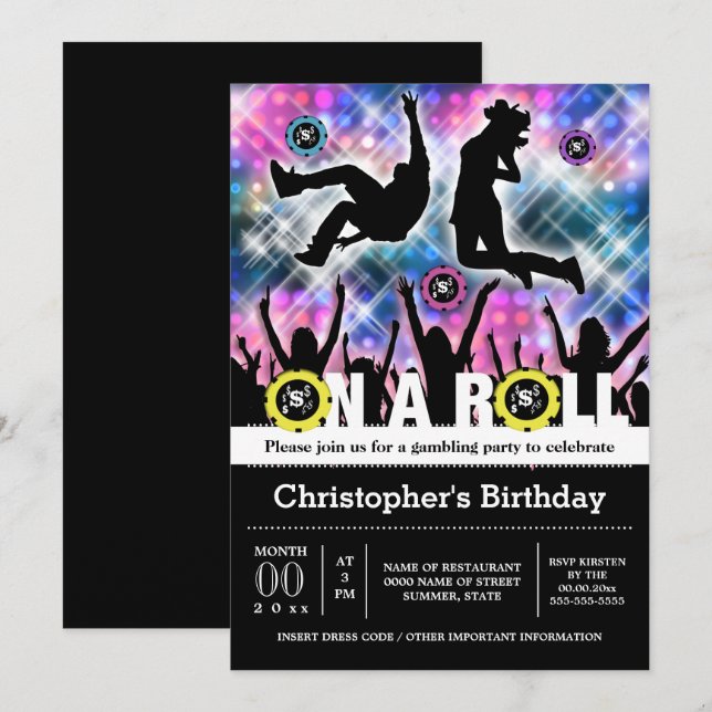 Vegas disco gambling theme party club scene invitation (Front/Back)