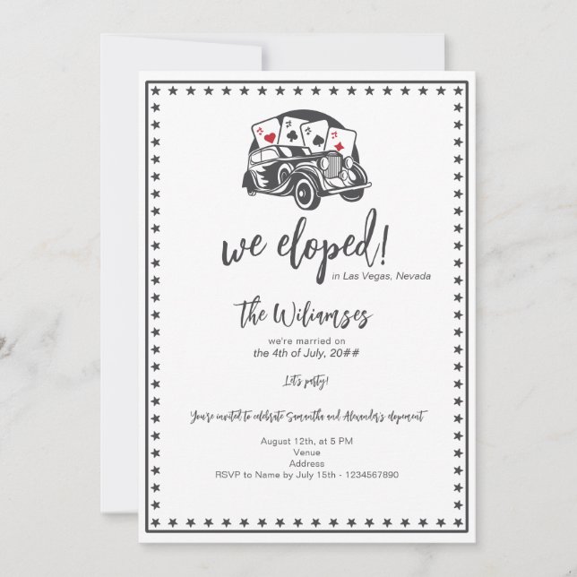 Vegas Elopement Vintage Royal Flush Casino Wedding Invitation (Front)