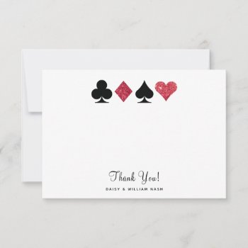 Vegas Faux Red Glitter Flat Thank You Card by 2BirdStone at Zazzle