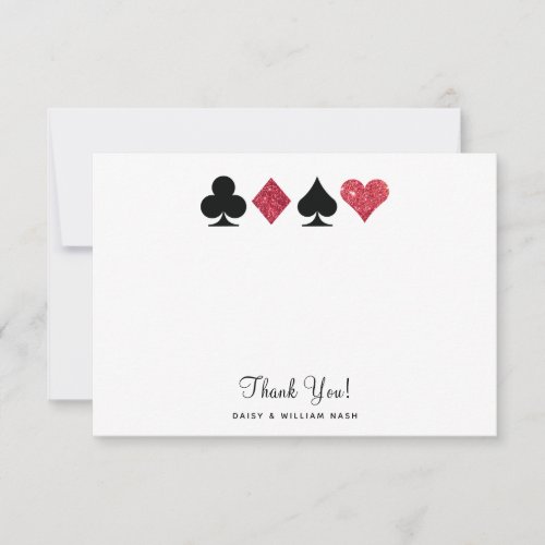 Vegas Faux Red Glitter Flat Thank You Card