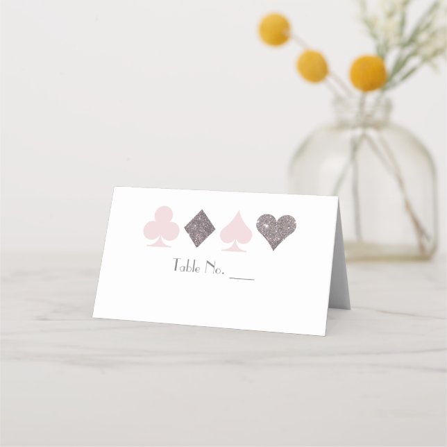 Vegas Faux Silver Glitter and Blush Place Card (Front)