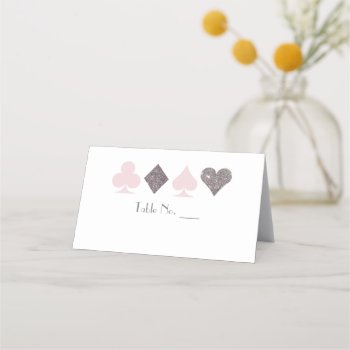 Vegas Faux Silver Glitter And Blush Place Card by 2BirdStone at Zazzle