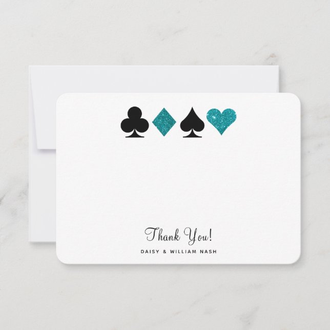 Vegas Faux Teal Glitter Flat Thank You Card (Front)
