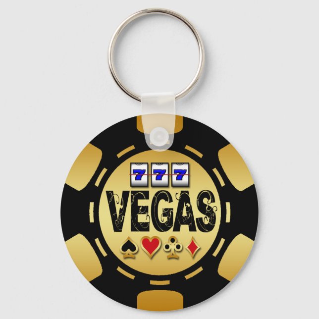 VEGAS GOLD AND BLACK POKER CHIP KEYCHAIN (Front)