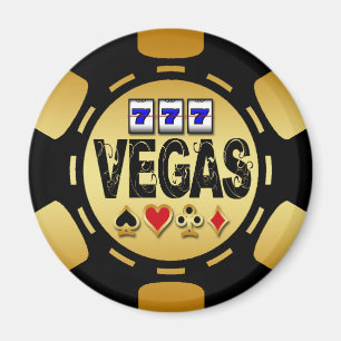 VEGAS GOLD AND BLACK POKER CHIP MAGNET
