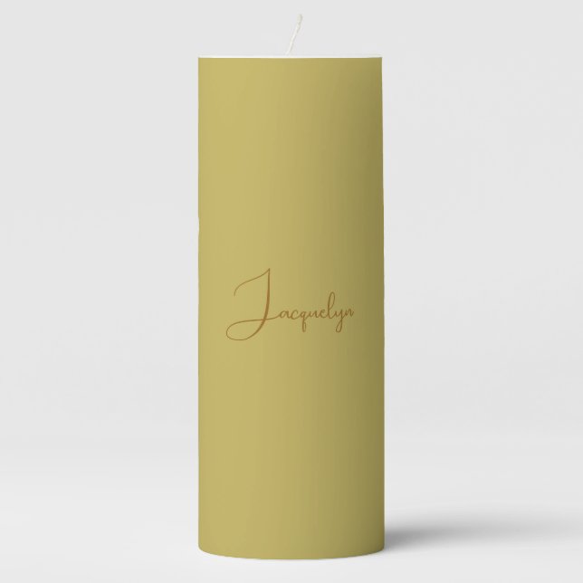Vegas Gold Golden Brown Color Calligraphy Name Pillar Candle (Front)