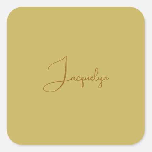 Vegas Gold Golden Brown Color Calligraphy Name Square Sticker