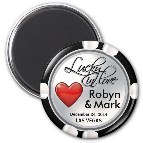 Vegas Lucky in Love Casino Chip white red Magnet