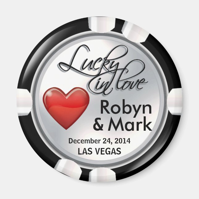 Vegas Lucky in Love Casino Chip white red Magnet (Front)
