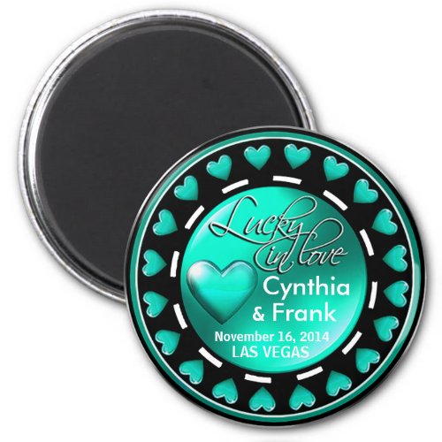 Vegas Lucky in Love Hearts Casino Chip aqua Magnet