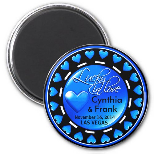 Vegas Lucky in Love Hearts Casino Chip blue Magnet