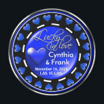 Vegas Lucky in Love Hearts Casino Chip cobalt Magnet<br><div class="desc">If you're Doing It In Vegas or having a Las Vegas themed wedding or reception, these snazzy casino chip magnets make the perfect wedding favors. Use the orange "Customize It" button above to personalize this magnet with your own text and font preferences. This magnet is available in 14 vivid color....</div>