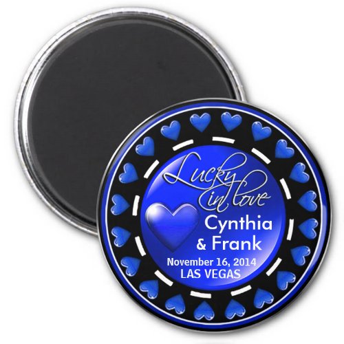 Vegas Lucky in Love Hearts Casino Chip cobalt Magnet