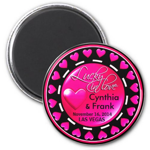 Vegas Lucky in Love Hearts Casino Chip hot pink Magnet