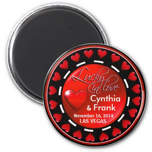 Vegas Lucky in Love Hearts Casino Chip red Magnet