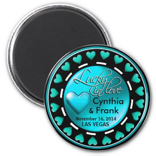 Vegas Lucky in Love Hearts Casino Chip teal Magnet