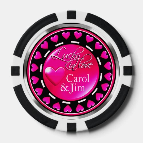 Vegas Lucky in Love Hearts fuschia black silver Poker Chips