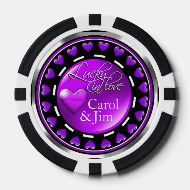 Vegas Lucky in Love Hearts purple black Poker Chips (Front)