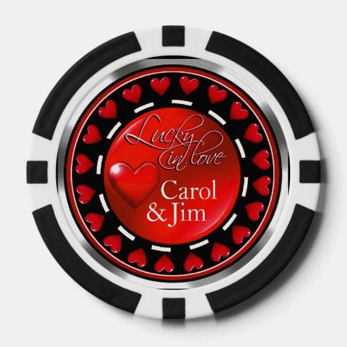 Vegas Lucky in Love Hearts red black silver Poker Chips