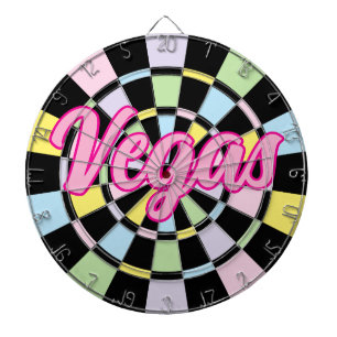 Vegas Pink text on Black And Pastel Colors Dart Board
