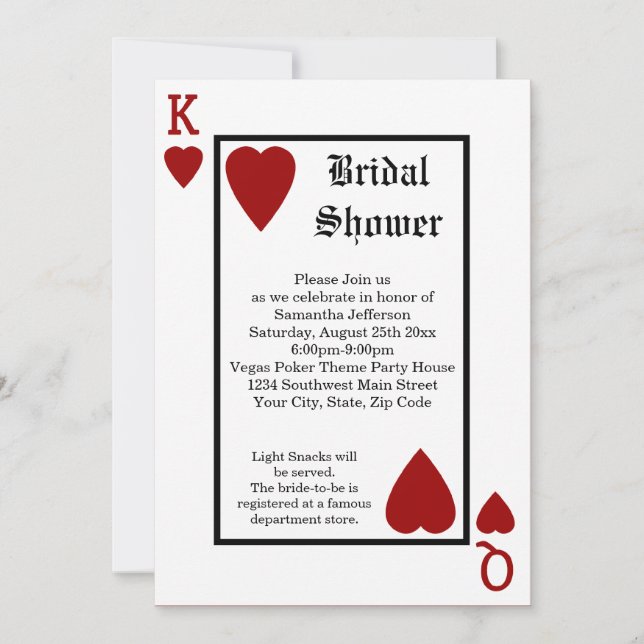 Vegas Playing Card King/Queen Bridal Shower (Front)