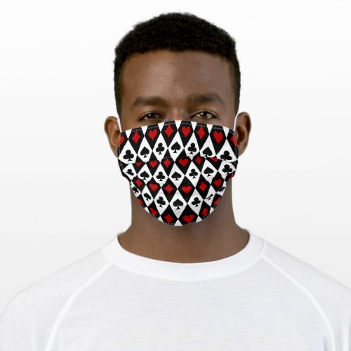 Vegas Poker Cards Suits  Black Red White Adult Cloth Face Mask