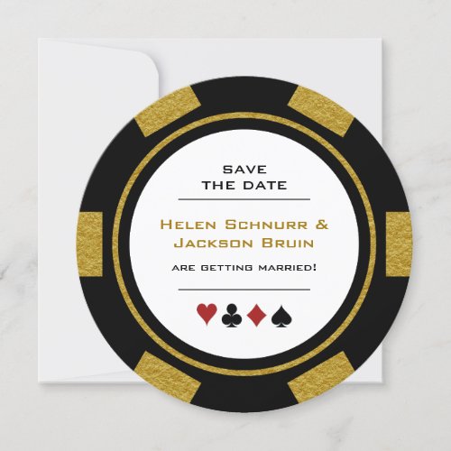 Vegas Poker Chip Black Gold Wedding Save The Date