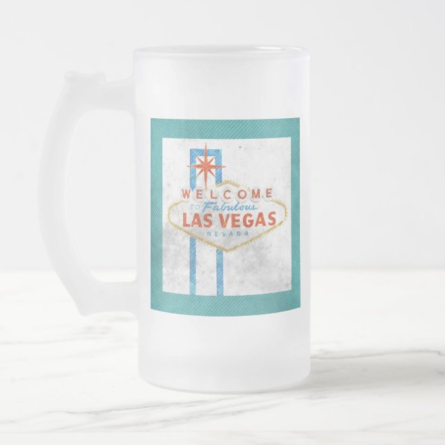 vegas sign grunge frosted glass beer mug (Left)