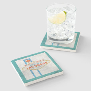 vegas sign grunge stone coaster