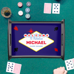 Vegas Sign Midnight Blue Personalized Game Night Serving Tray