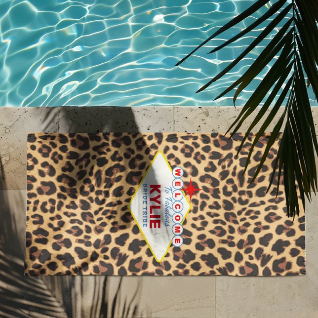 Vegas Sign Personalized Leopard Print Beach Towel (Creator Uploaded)