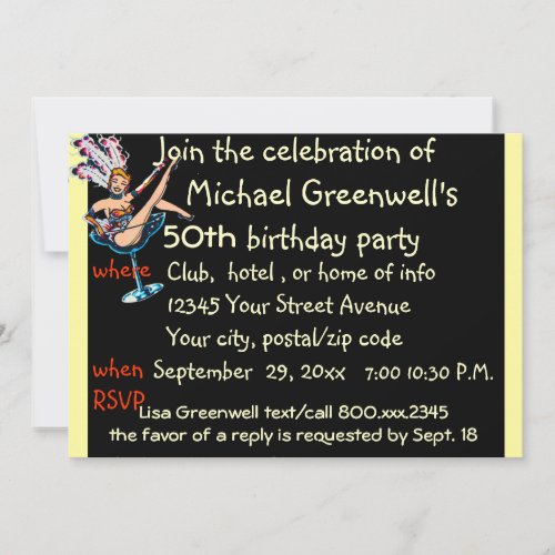 Vegas Style Casino Showgirl Birthday Party Personalized Invites