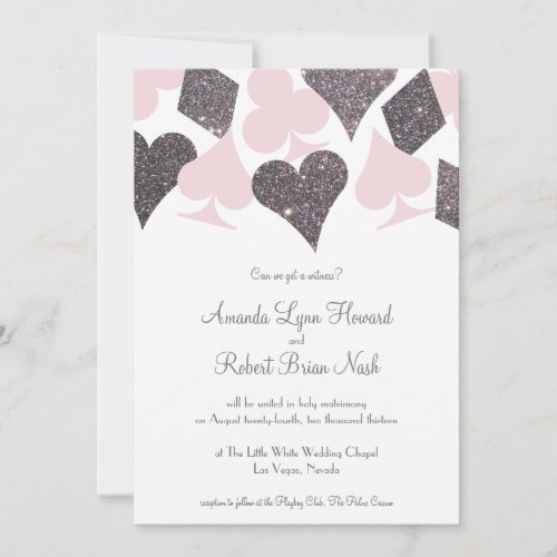 Vegas Wedding Blush Pink and Silver Faux Glitter Invitation