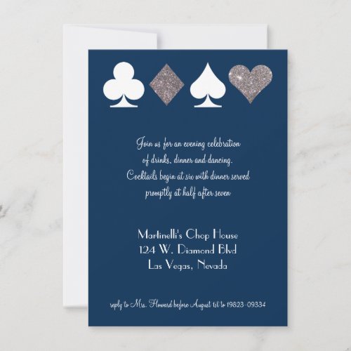 Vegas Wedding Celebration Navy Silver Faux Glitter Invitation
