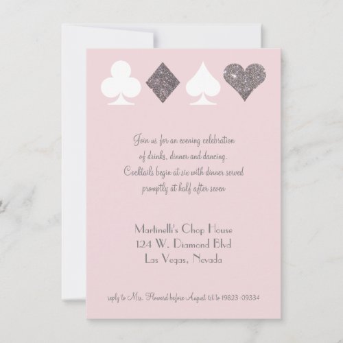 Vegas Wedding Celebration Pink Silver Faux Glitter Invitation