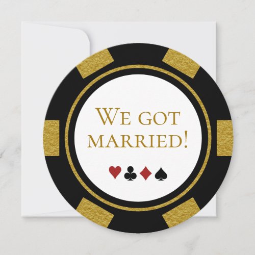 Vegas Wedding Elopement Announce Gold Poker Chip Invitation